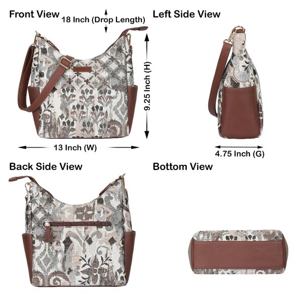 Abstract Print Tapestry Hobo Crossbody Bag for Women, Leather Shoulder Sling Bag - Picture 3 of 8
